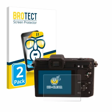 Vorderseite einer Produktverpackung mit dem Markenlogo BROTECT. Daneben ist das Gerät Nikon 1 V1 mit dem zugehörigen Displaysc