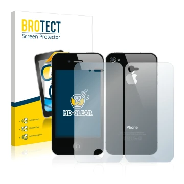 Vorderseite einer Produktverpackung mit dem Markenlogo BROTECT. Daneben ist das Gerät Apple iPhone 4S (Display+Rückseite) mit 