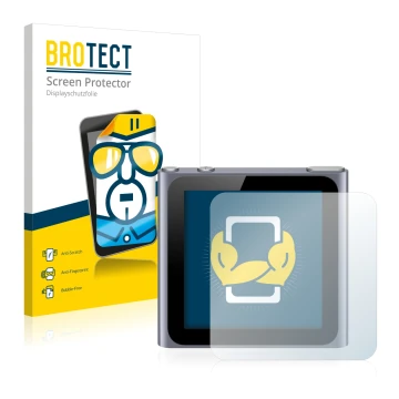 Vorderseite einer Produktverpackung mit dem Markenlogo BROTECT. Daneben ist das Gerät Apple iPod nano 2011 (6. Gen.) mit dem z