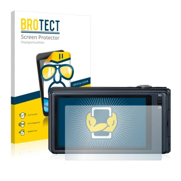 Vorderseite einer Produktverpackung mit dem Markenlogo BROTECT. Daneben ist das Gerät Panasonic Lumix DMC-3D1 mit dem zugehöri