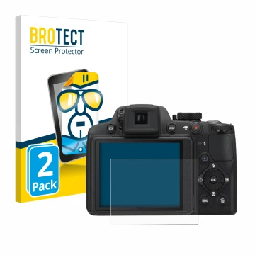 Vorderseite einer Produktverpackung mit dem Markenlogo BROTECT. Daneben ist das Gerät Nikon Coolpix P510 mit dem zugehörigen D