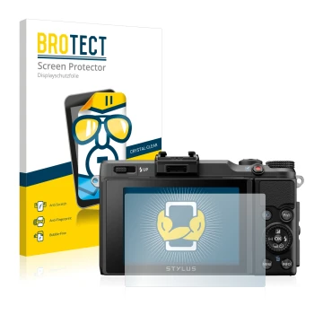 Vorderseite einer Produktverpackung mit dem Markenlogo BROTECT. Daneben ist das Gerät Olympus Stylus XZ-2 mit dem zugehörigen 