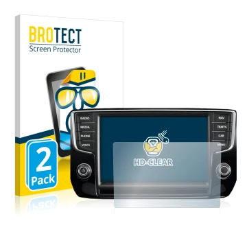 Vorderseite einer Produktverpackung mit dem Markenlogo BROTECT. Daneben ist das Gerät Volkswagen Passat 2015 Discover Pro 8