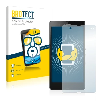 Vorderseite einer Produktverpackung mit dem Markenlogo BROTECT. Daneben ist das Gerät Sony Xperia Z C6602 C6603 mit dem zugehö