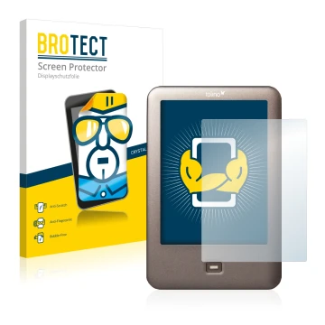 Vorderseite einer Produktverpackung mit dem Markenlogo BROTECT. Daneben ist das Gerät Tolino Shine mit dem zugehörigen Display