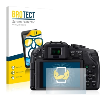 Vorderseite einer Produktverpackung mit dem Markenlogo BROTECT. Daneben ist das Gerät Panasonic Lumix DMC-G6 mit dem zugehörig