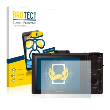 Vorderseite einer Produktverpackung mit dem Markenlogo BROTECT. Daneben ist das Gerät Sony Cyber-Shot DSC-RX100 II mit dem zug
