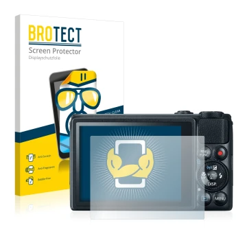 Vorderseite einer Produktverpackung mit dem Markenlogo BROTECT. Daneben ist das Gerät Canon PowerShot S120 mit dem zugehörigen