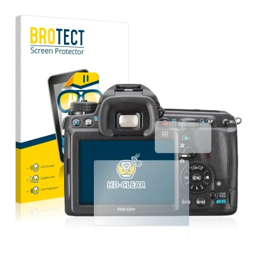 Vorderseite einer Produktverpackung mit dem Markenlogo BROTECT. Daneben ist das Gerät Pentax K3, K-3 mit dem zugehörigen Displ