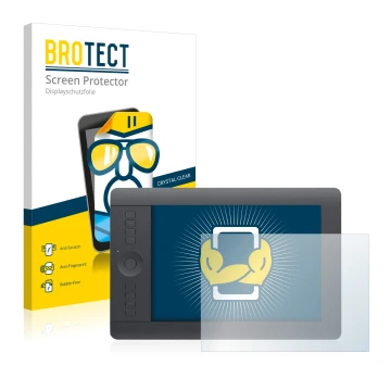 Vorderseite einer Produktverpackung mit dem Markenlogo BROTECT. Daneben ist das Gerät Wacom Intuos Pro S mit dem zugehörigen D