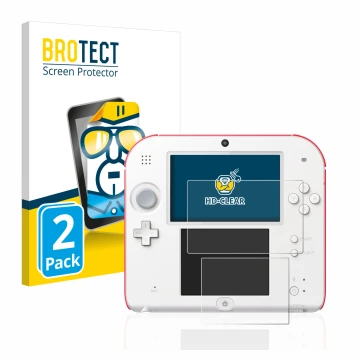 Vorderseite einer Produktverpackung mit dem Markenlogo BROTECT. Daneben ist das Gerät Nintendo 2DS mit dem zugehörigen Display