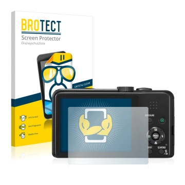Vorderseite einer Produktverpackung mit dem Markenlogo BROTECT. Daneben ist das Gerät Panasonic Lumix DMC-TZ35 mit dem zugehör