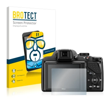 Vorderseite einer Produktverpackung mit dem Markenlogo BROTECT. Daneben ist das Gerät Nikon Coolpix P530 mit dem zugehörigen D
