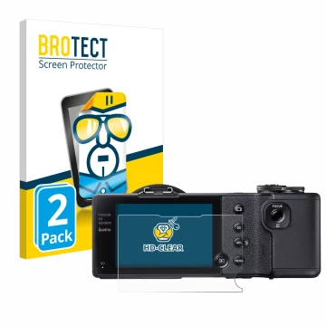 Vorderseite einer Produktverpackung mit dem Markenlogo BROTECT. Daneben ist das Gerät Sigma dp2 Quattro mit dem zugehörigen Di