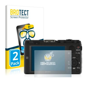 Vorderseite einer Produktverpackung mit dem Markenlogo BROTECT. Daneben ist das Gerät Sony Cyber-Shot DSC-HX60V mit dem zugehö