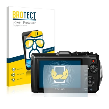 Vorderseite einer Produktverpackung mit dem Markenlogo BROTECT. Daneben ist das Gerät Olympus Stylus Tough TG-3 mit dem zugehö