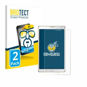 Vorderseite einer Produktverpackung mit dem Markenlogo BROTECT. Daneben ist das Gerät Samsung Galaxy Tab S 8.4 SM-T705 mit dem