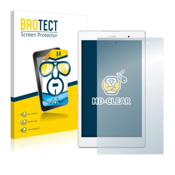Vorderseite einer Produktverpackung mit dem Markenlogo BROTECT. Daneben ist das Gerät Sony Xperia Z3 Tablet Compact SGP621 mit