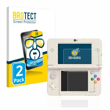 Vorderseite einer Produktverpackung mit dem Markenlogo BROTECT. Daneben ist das Gerät Nintendo New 3DS mit dem zugehörigen Dis