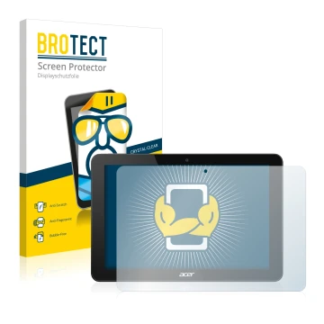 Vorderseite einer Produktverpackung mit dem Markenlogo BROTECT. Daneben ist das Gerät Acer Iconia Tab 10 A3-A20 mit dem zugehö