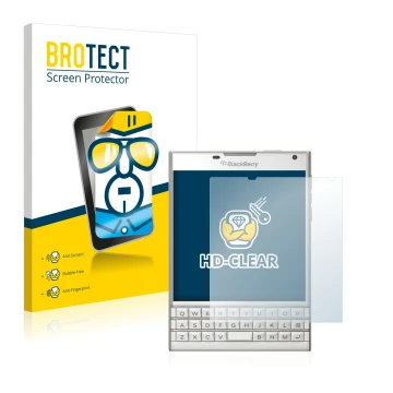 Vorderseite einer Produktverpackung mit dem Markenlogo BROTECT. Daneben ist das Gerät BlackBerry Passport mit dem zugehörigen 