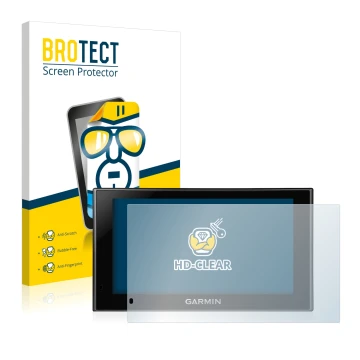 Vorderseite einer Produktverpackung mit dem Markenlogo BROTECT. Daneben ist das Gerät Garmin nüvi 2599LMT-D mit dem zugehörige