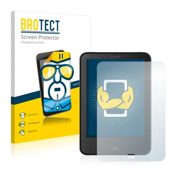 Vorderseite einer Produktverpackung mit dem Markenlogo BROTECT. Daneben ist das Gerät Tolino Vision 2 mit dem zugehörigen Disp