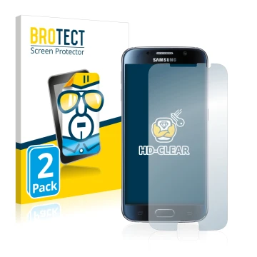 Vorderseite einer Produktverpackung mit dem Markenlogo BROTECT. Daneben ist das Gerät Samsung Galaxy S6 mit dem zugehörigen Di