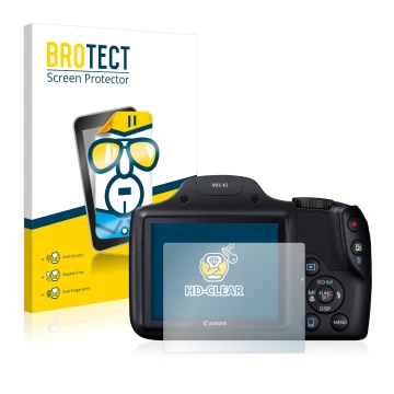 Vorderseite einer Produktverpackung mit dem Markenlogo BROTECT. Daneben ist das Gerät Canon PowerShot SX530 HS mit dem zugehör