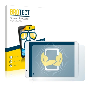 Vorderseite einer Produktverpackung mit dem Markenlogo BROTECT. Daneben ist das Gerät Teclast X89HD mit dem zugehörigen Displa