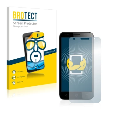 Vorderseite einer Produktverpackung mit dem Markenlogo BROTECT. Daneben ist das Gerät Alcatel Pixi 3 (5.0) 4G mit dem zugehöri
