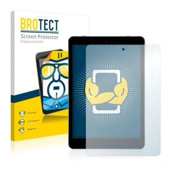 Vorderseite einer Produktverpackung mit dem Markenlogo BROTECT. Daneben ist das Gerät Kiano SlimTab 8 mit dem zugehörigen Disp