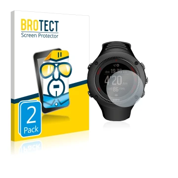 Vorderseite einer Produktverpackung mit dem Markenlogo BROTECT. Daneben ist das Gerät Suunto Ambit3 Run Black mit dem zugehöri