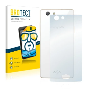 Vorderseite einer Produktverpackung mit dem Markenlogo BROTECT. Daneben ist das Gerät Oppo A31 2015 (Rückseite) mit dem zugehö