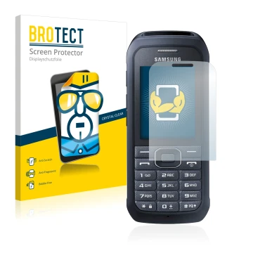 Vorderseite einer Produktverpackung mit dem Markenlogo BROTECT. Daneben ist das Gerät Samsung Xcover 550 mit dem zugehörigen D