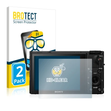 Vorderseite einer Produktverpackung mit dem Markenlogo BROTECT. Daneben ist das Gerät Sony Cyber-Shot DSC-RX100 IV mit dem zug