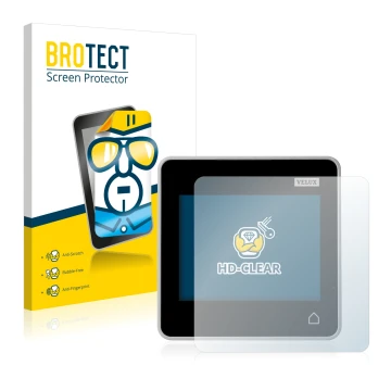 Vorderseite einer Produktverpackung mit dem Markenlogo BROTECT. Daneben ist das Gerät Velux Integra Control Pad KLR 200 mit de