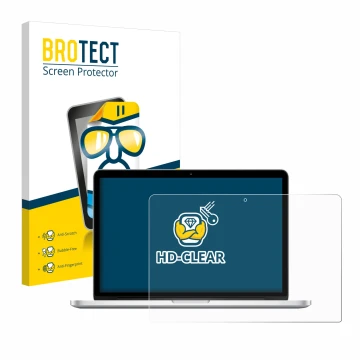 Vorderseite einer Produktverpackung mit dem Markenlogo BROTECT. Daneben ist das Gerät Apple MacBook Retina Pro 13