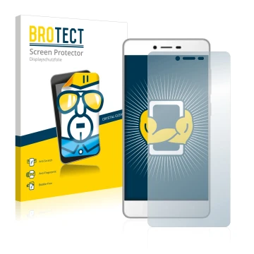 Vorderseite einer Produktverpackung mit dem Markenlogo BROTECT. Daneben ist das Gerät Gionee F103 mit dem zugehörigen Displays