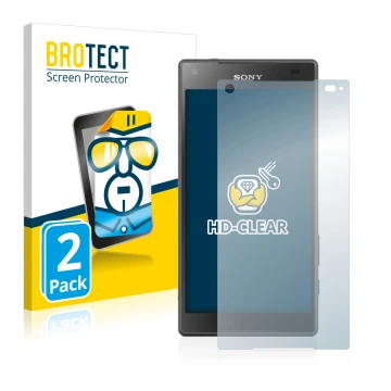 Vorderseite einer Produktverpackung mit dem Markenlogo BROTECT. Daneben ist das Gerät Sony Xperia Z5 Compact mit dem zugehörig