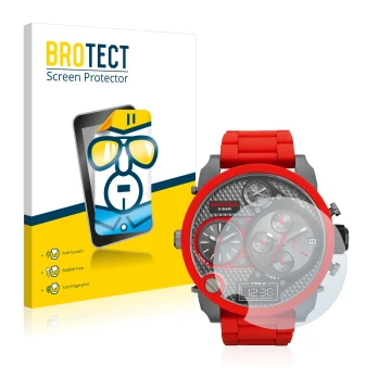 Vorderseite einer Produktverpackung mit dem Markenlogo BROTECT. Daneben ist das Gerät Diesel DZ7279 mit dem zugehörigen Displa