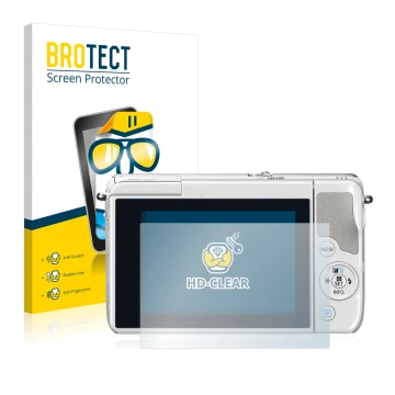 Vorderseite einer Produktverpackung mit dem Markenlogo BROTECT. Daneben ist das Gerät Canon EOS M10 mit dem zugehörigen Displa