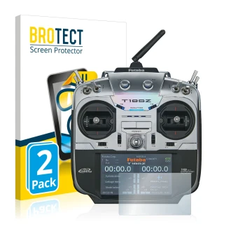 Vorderseite einer Produktverpackung mit dem Markenlogo BROTECT. Daneben ist das Gerät Robbe Futaba T18SZ mit dem zugehörigen D