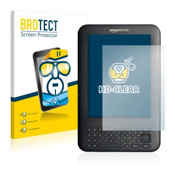 Vorderseite einer Produktverpackung mit dem Markenlogo BROTECT. Daneben ist das Gerät Amazon Kindle 3 mit dem zugehörigen Disp