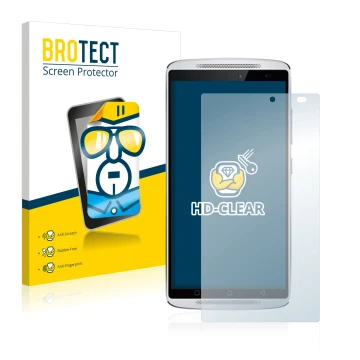 Vorderseite einer Produktverpackung mit dem Markenlogo BROTECT. Daneben ist das Gerät Lenovo Vibe X3 (NUR Kamera rechts) mit d