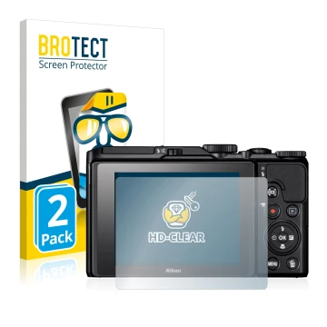 Vorderseite einer Produktverpackung mit dem Markenlogo BROTECT. Daneben ist das Gerät Nikon Coolpix A900 mit dem zugehörigen D