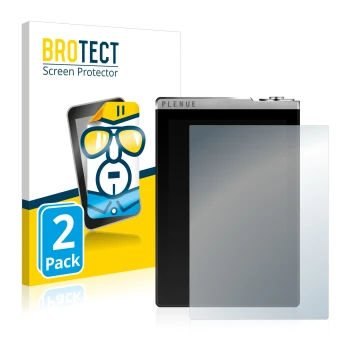 Vorderseite einer Produktverpackung mit dem Markenlogo BROTECT. Daneben ist das Gerät Cowon Plenue D mit dem zugehörigen Displ