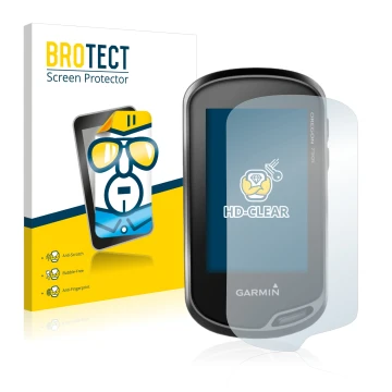 Vorderseite einer Produktverpackung mit dem Markenlogo BROTECT. Daneben ist das Gerät Garmin Oregon 750t mit dem zugehörigen D