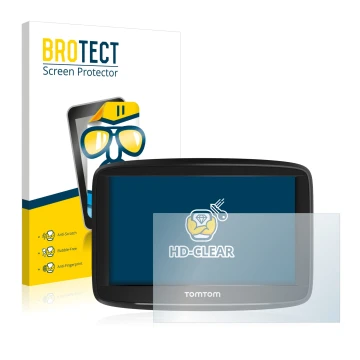 Vorderseite einer Produktverpackung mit dem Markenlogo BROTECT. Daneben ist das Gerät TomTom Start 52 mit dem zugehörigen Disp