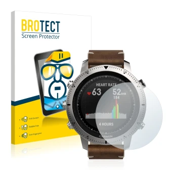 Vorderseite einer Produktverpackung mit dem Markenlogo BROTECT. Daneben ist das Gerät Garmin Fenix Chronos mit dem zugehörigen